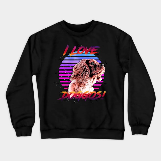 I Love Doggos (Spaniel) Retrowave Outrunner Crewneck Sweatshirt by StupidHead